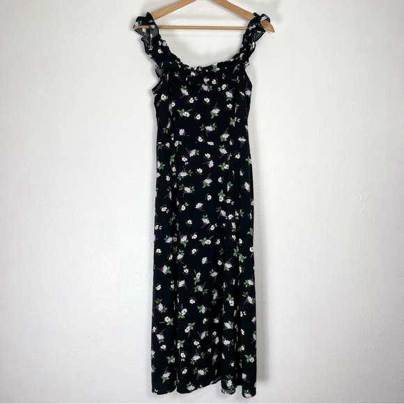 Loft summer Floral Ruffle Square Neck Midi Dress Sz. 10 with slit - Picture 4 of 16